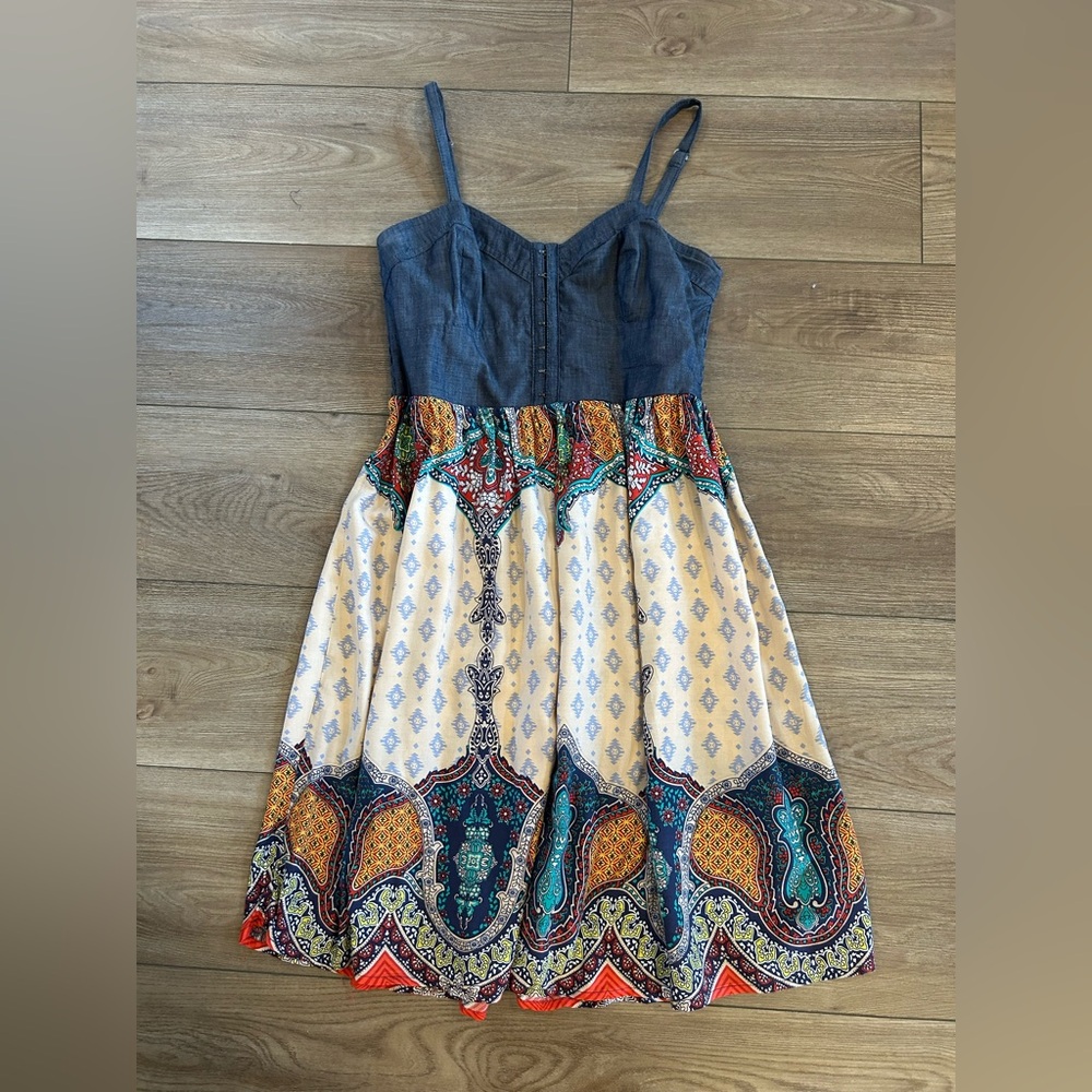 Xhilaration Denim Bustier Dress with Multicolor Paisley Skirt